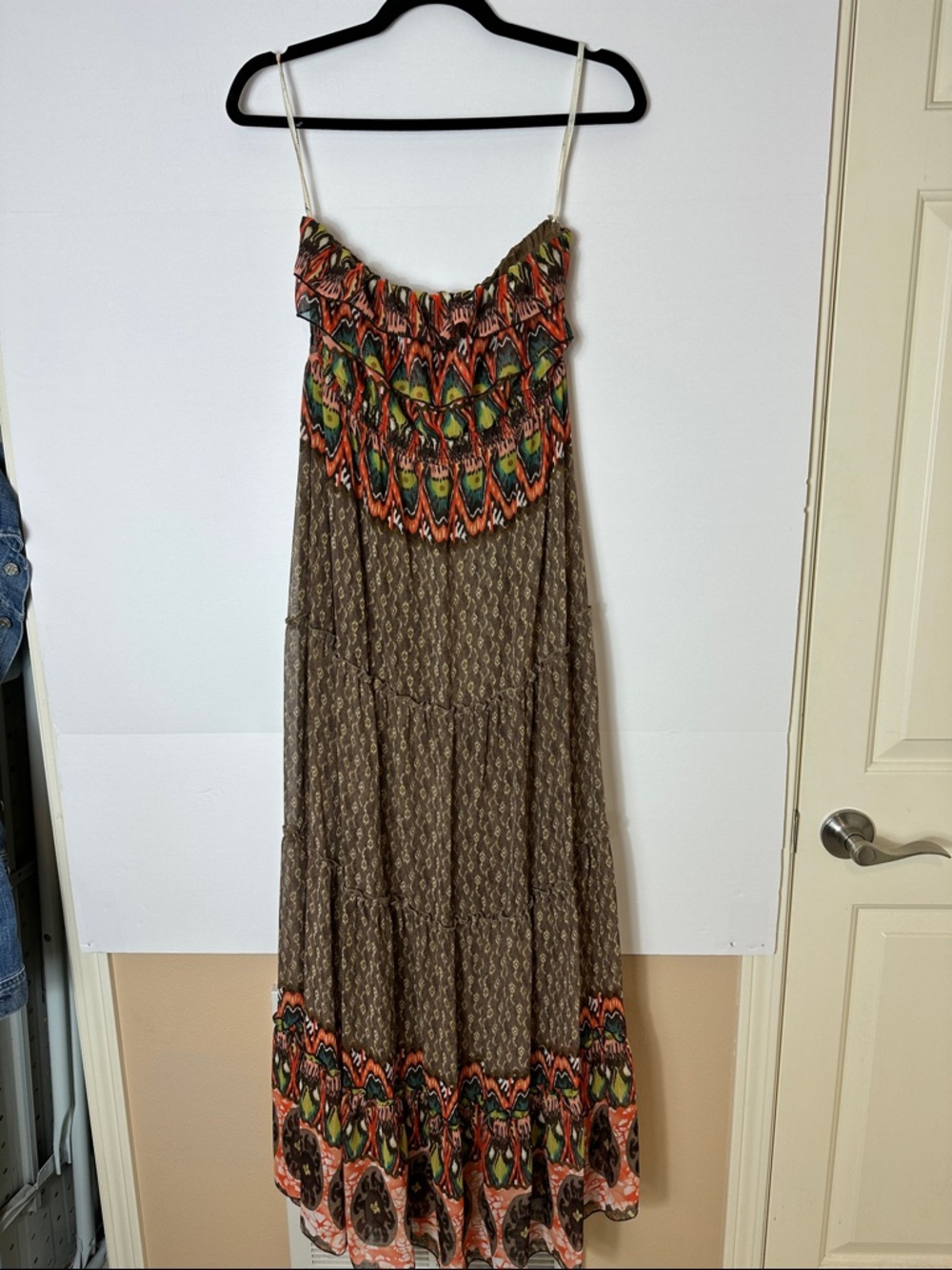 Boho Printed Maxi Dress in Brown with Multicolor Accents